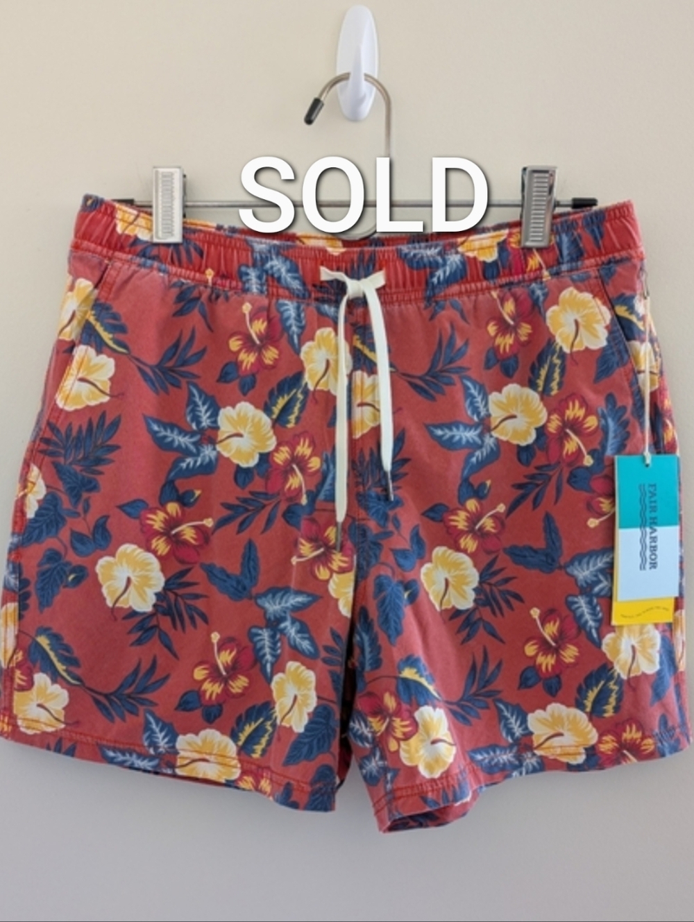FAIR HARBOR Men's The Bungalow Swim Trunk Size L Sun Orange Tropical Beach Surf
